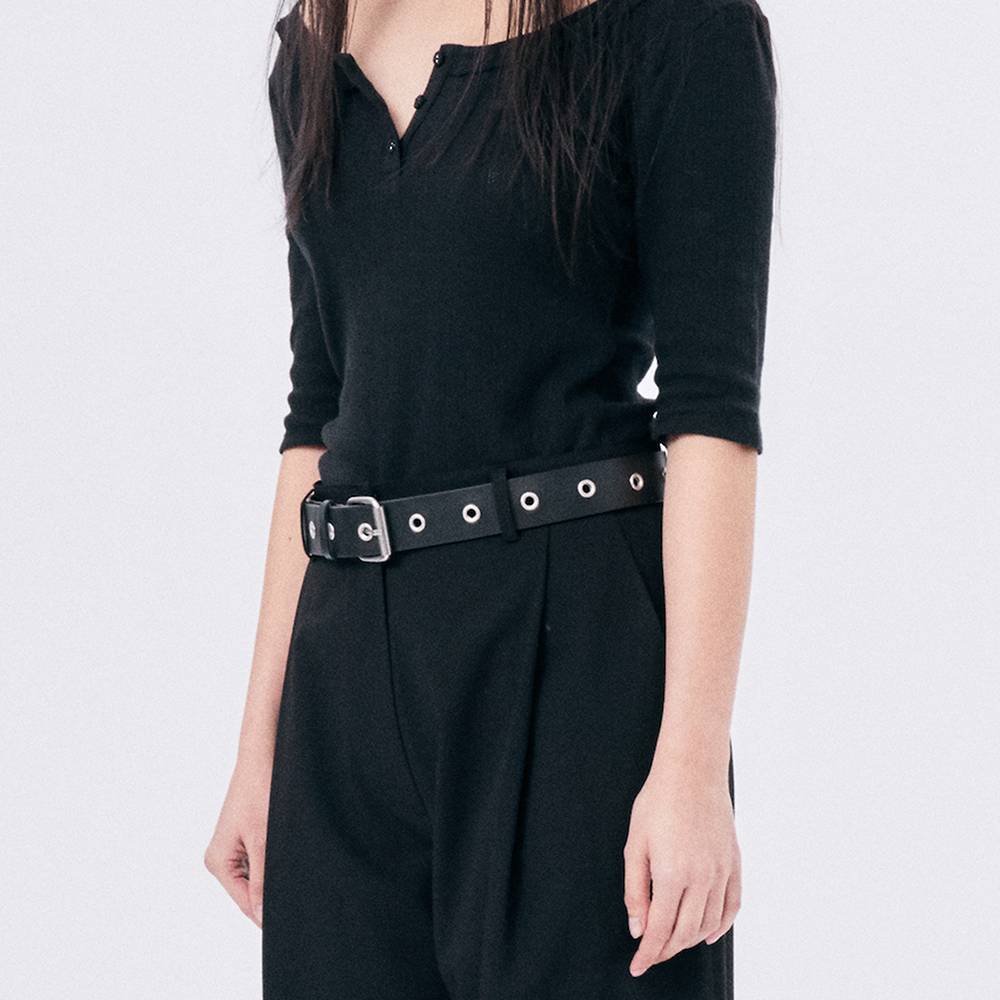EYELET LEATHER BELT / BLACK - HALOMINIUM  할로미늄 - CAVA LIFE