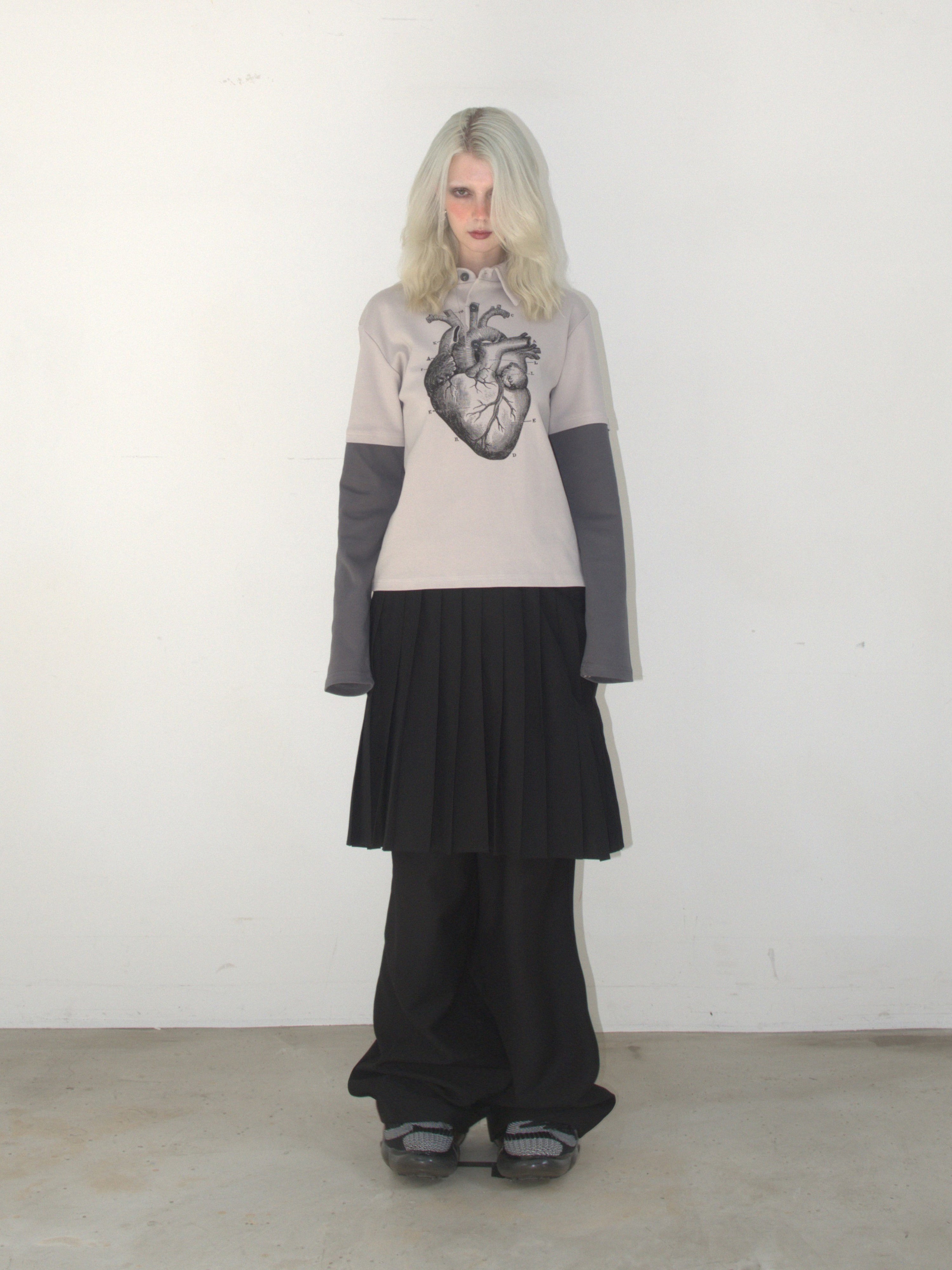 Heart PK layered long sleeve GRAY - KATER 카터 - CAVA LIFE