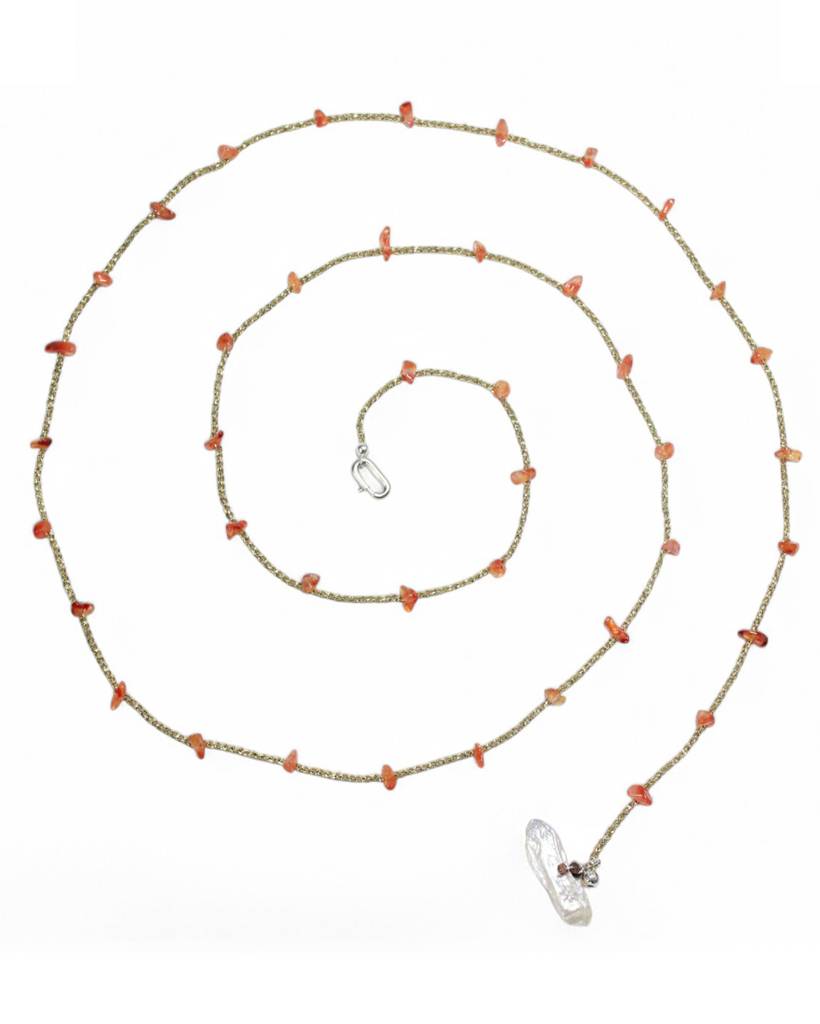 carnelian chips with soluna metallic crochet bodychain