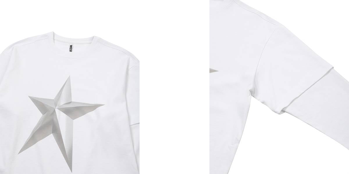 STAR PRINTED LAYERED TEE(WHITE/WHITE) - WESKEN - CAVA LIFE
