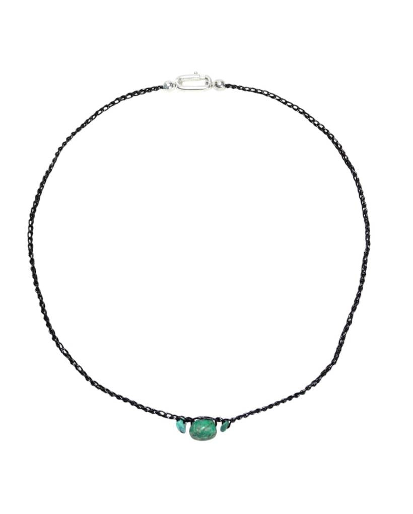 triple turquoise metallic crochet necklace