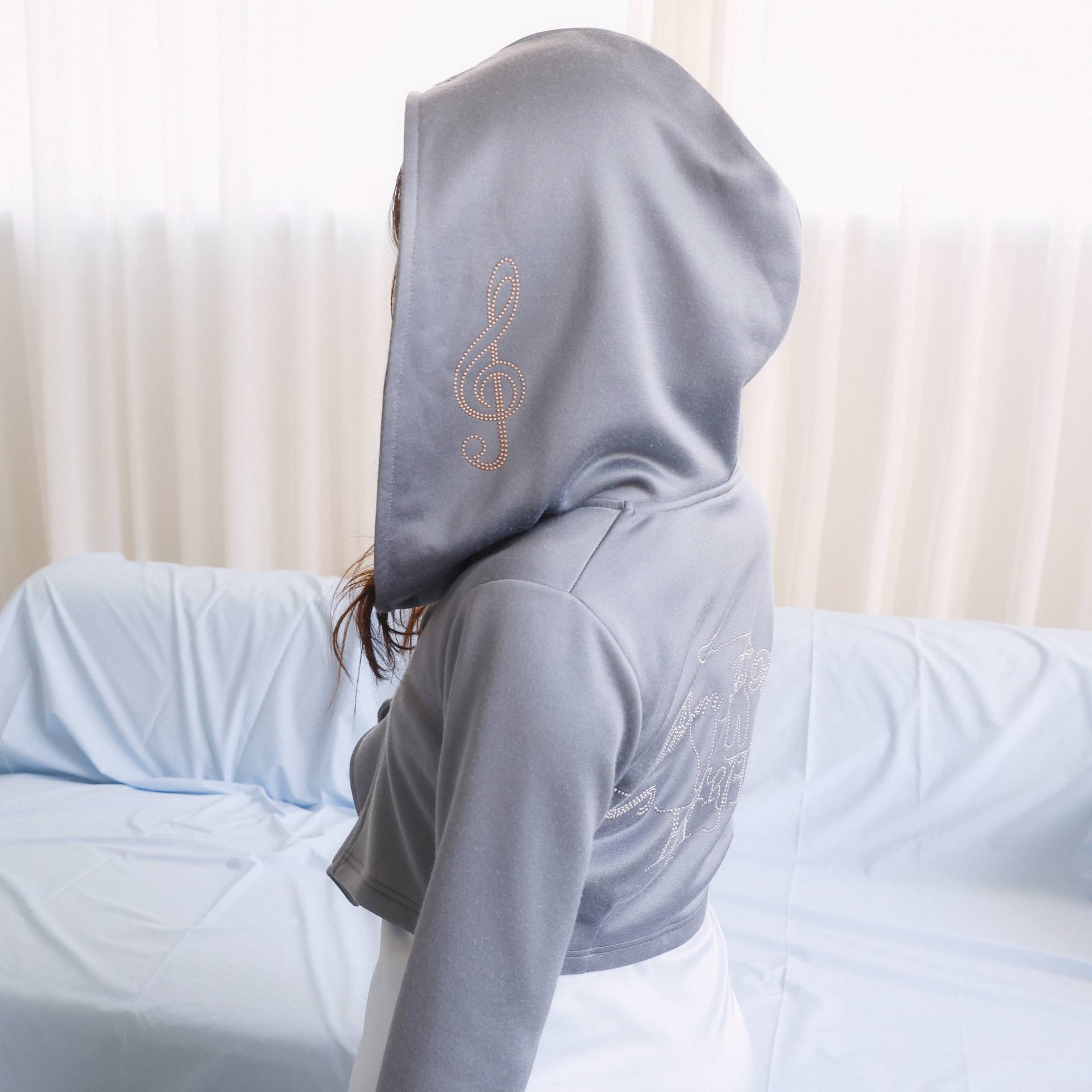 Shiny Stone Hooded Jacket- Grey