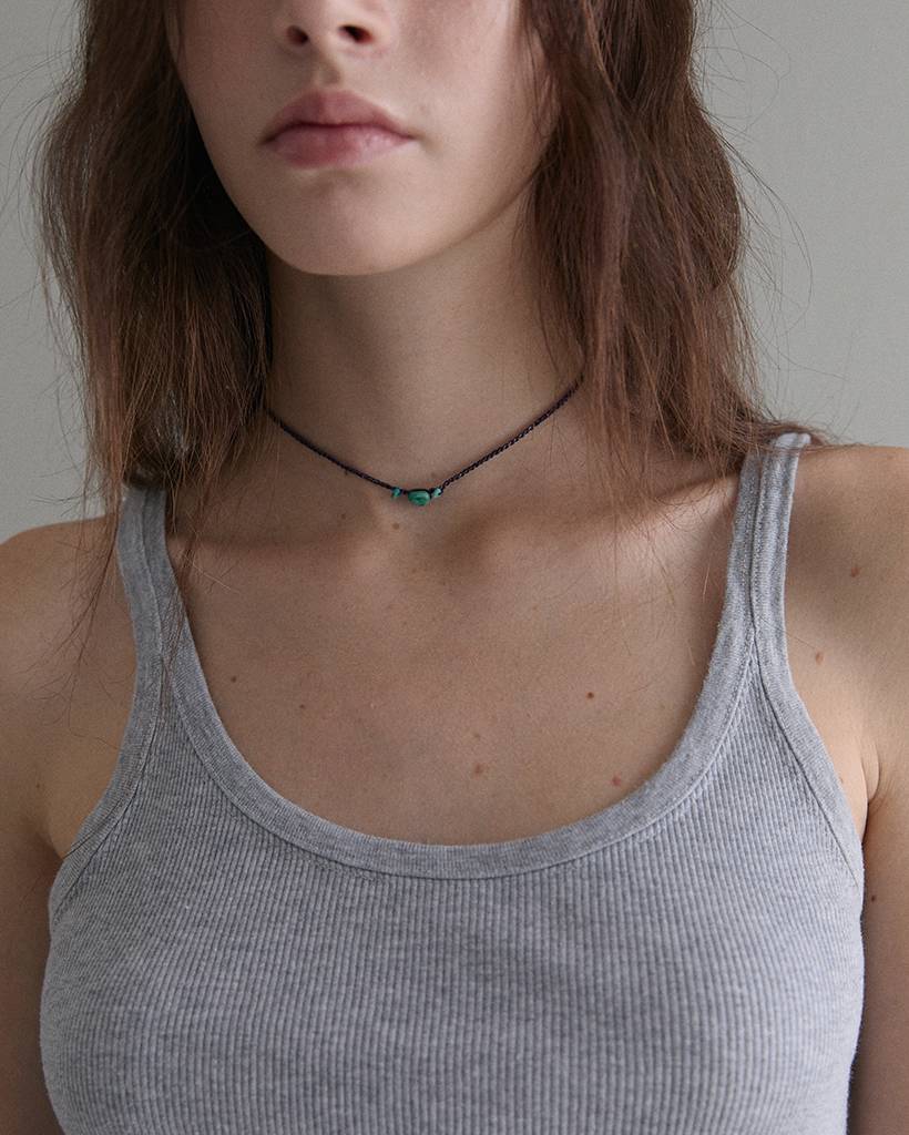 triple turquoise metallic crochet necklace