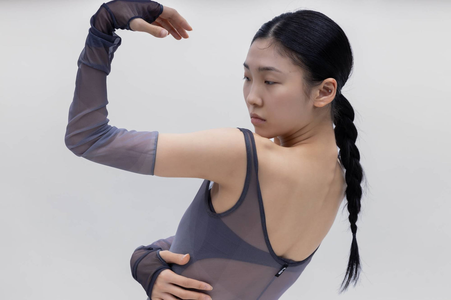 MESH BACKLESS TUBE TOP BODYSUIT [DEEP GRAY]