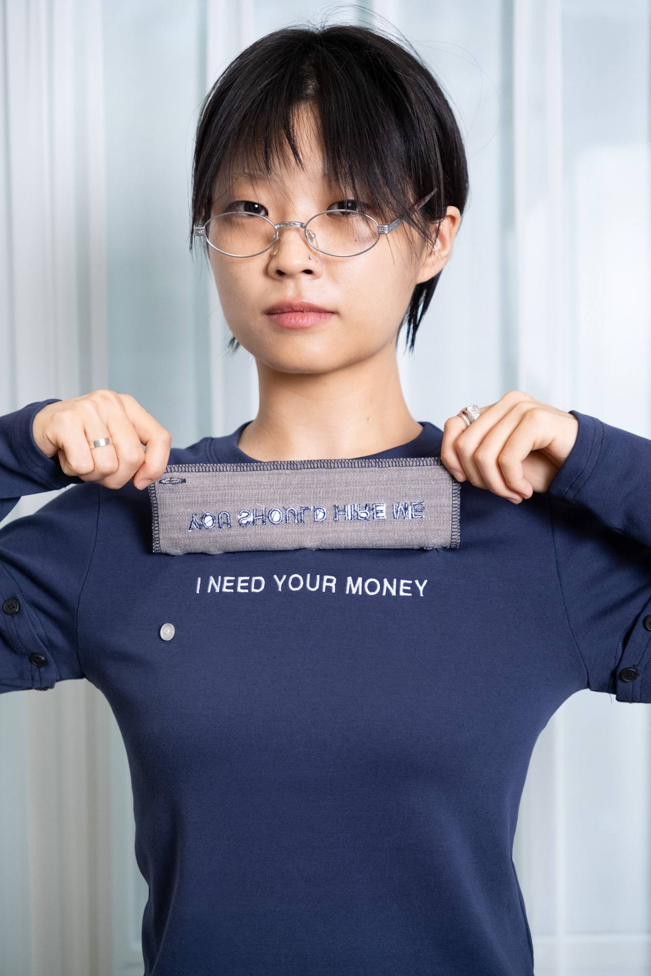 "HIRE ME" CONVERTIBLE LONG SLEEVE (NAVY)