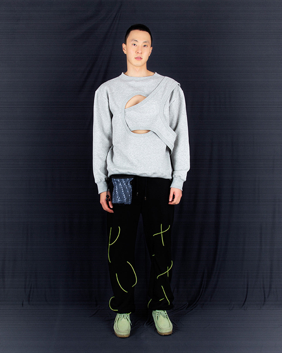 REVERSIBLE OVERLAP SWEATSHIRT (GREY) - IRREGULAR STUDIO 이레귤러 - CAVA LIFE