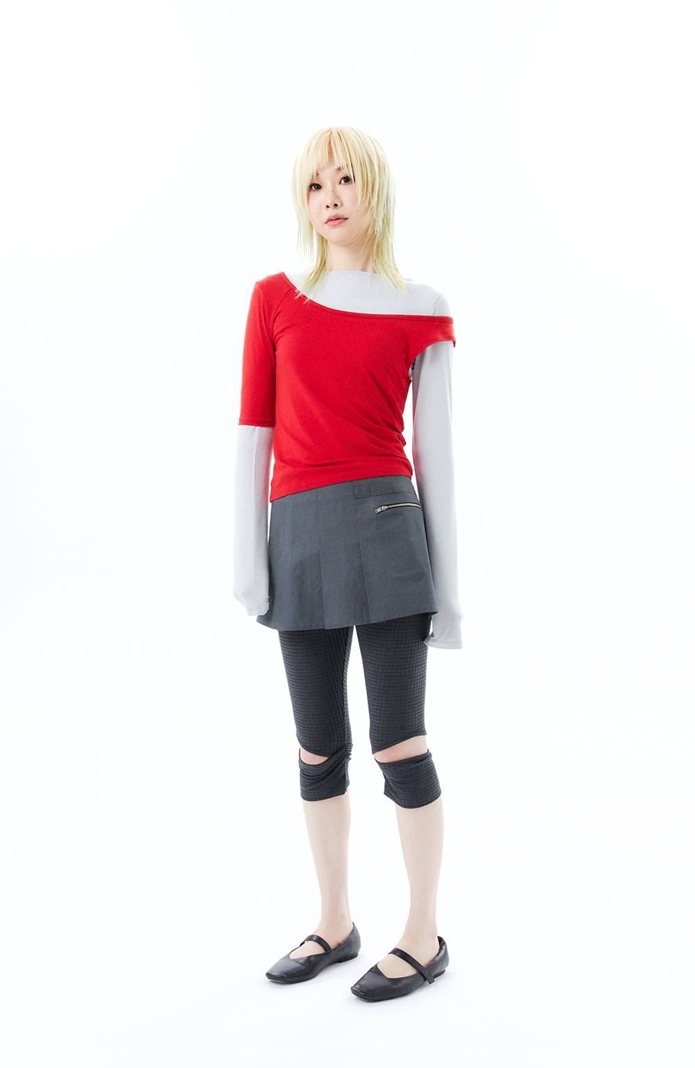 MICRO BUCKLE SKIRT / GRAY