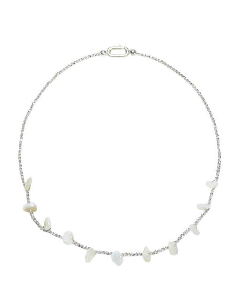 mother of pearl metallic crochet necklace