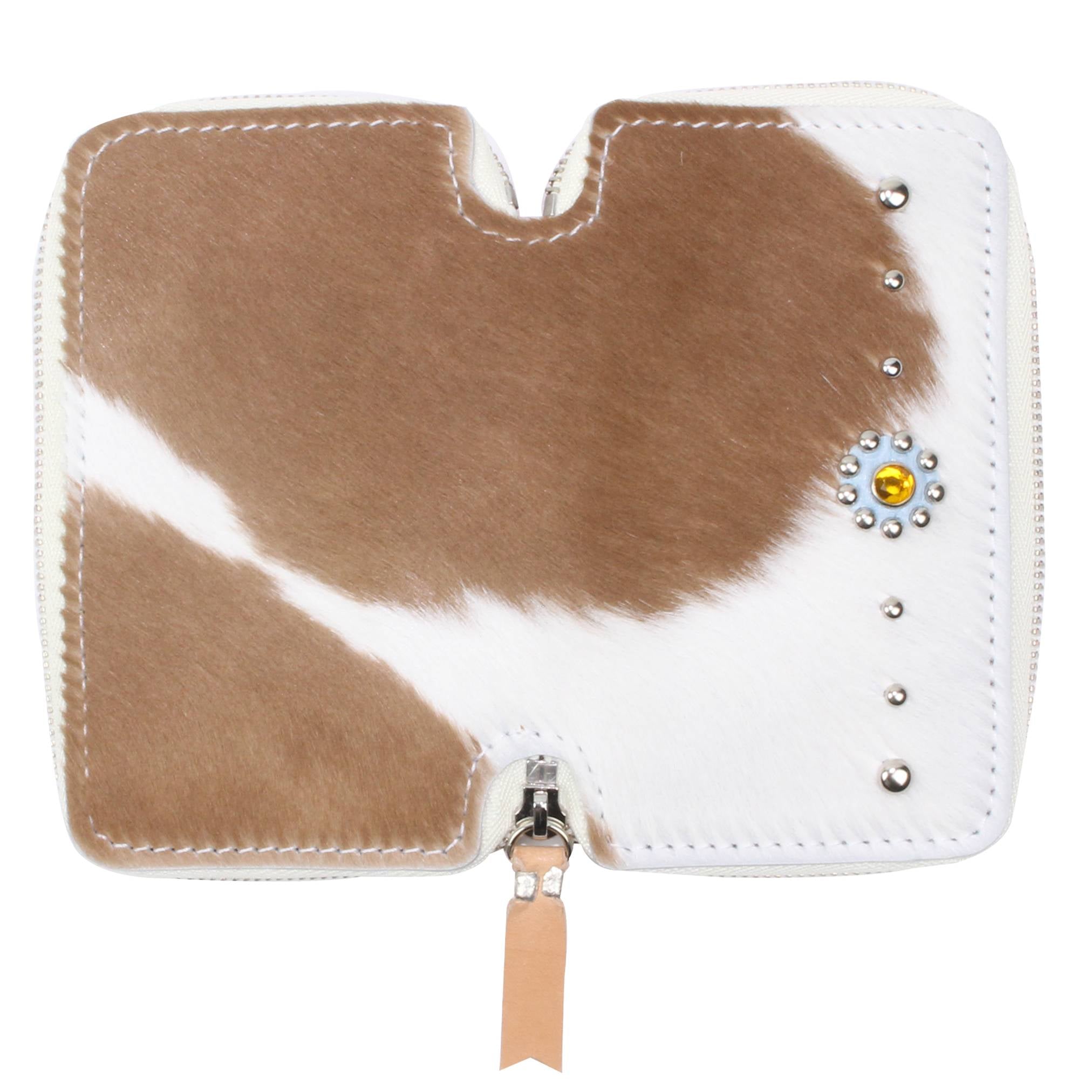 STUD WALLET(Unborn Calf-skin) - Brown and White