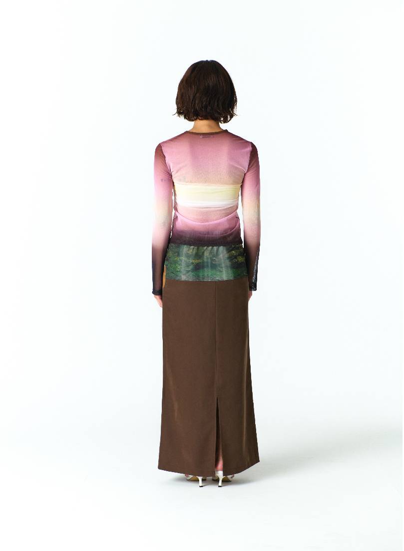 MEDITATIVE IMAGE MAXI SKIRT (BROWN)
