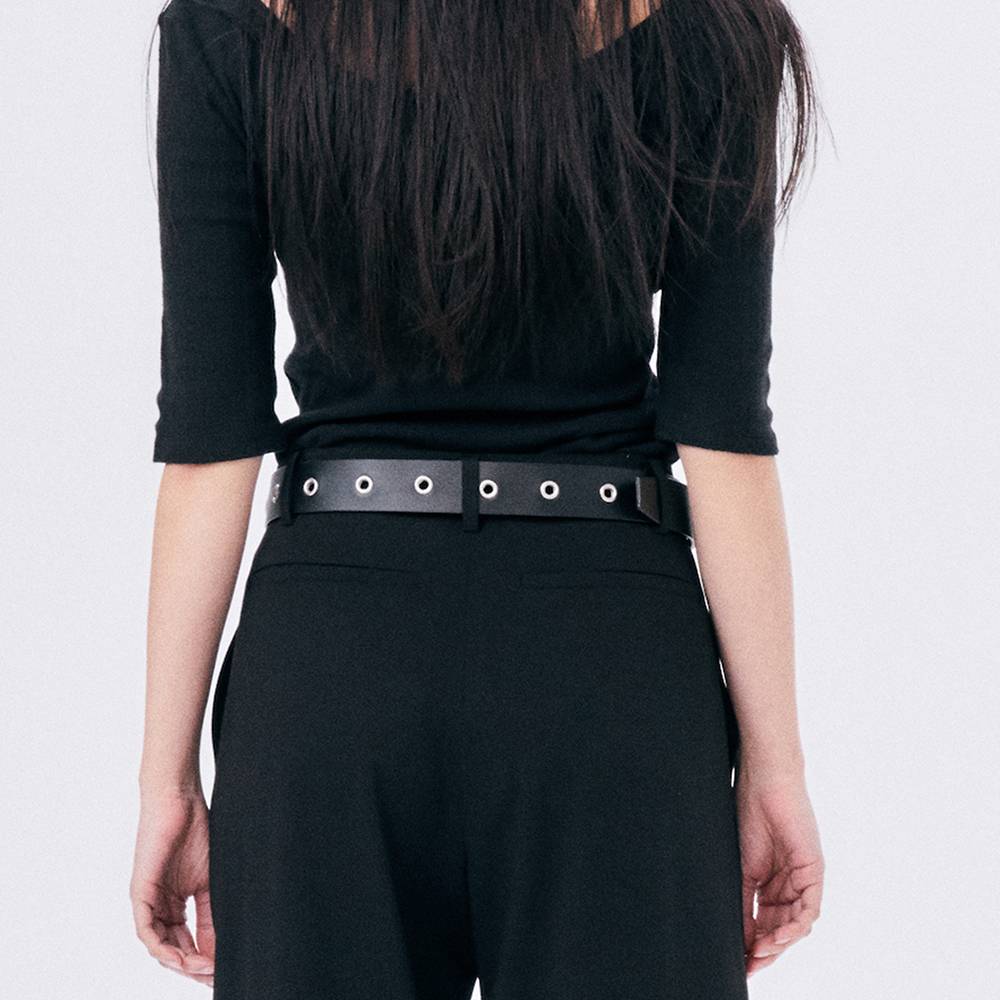 EYELET LEATHER BELT / BLACK - HALOMINIUM  할로미늄 - CAVA LIFE