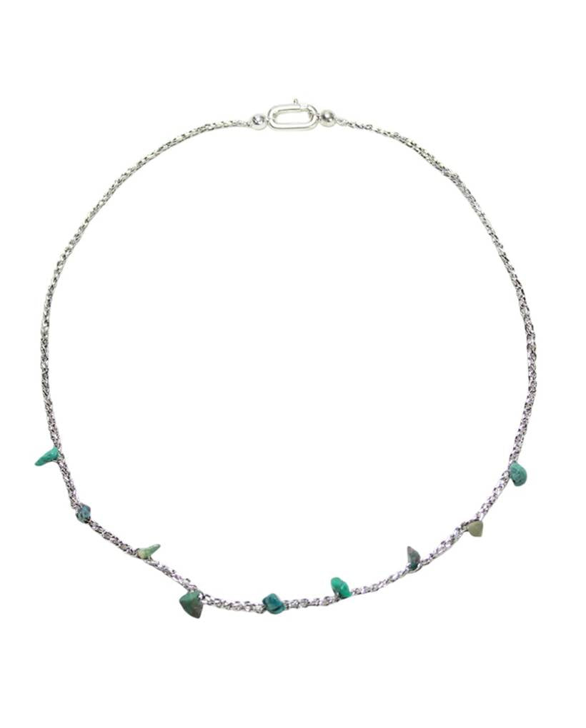 turquoise chips metallic crochet necklace