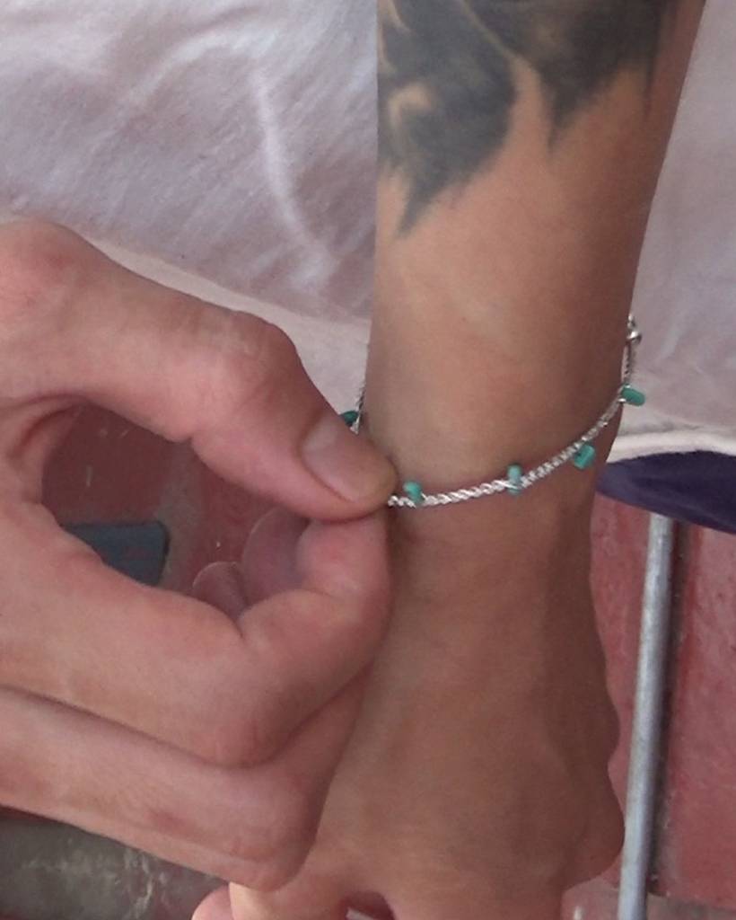 turquoise chips metallic crochet bracelet