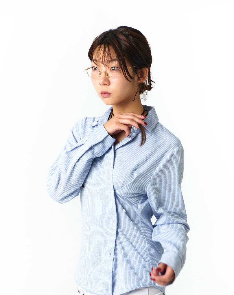 EXTRA BUTTONS STRIPE SHIRTS (BLUE)