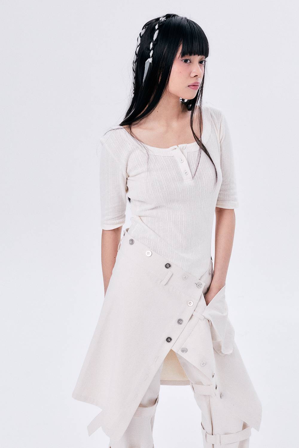 BUTTONS WRAP SKIRT / ECRU - HALOMINIUM  할로미늄 - CAVA LIFE