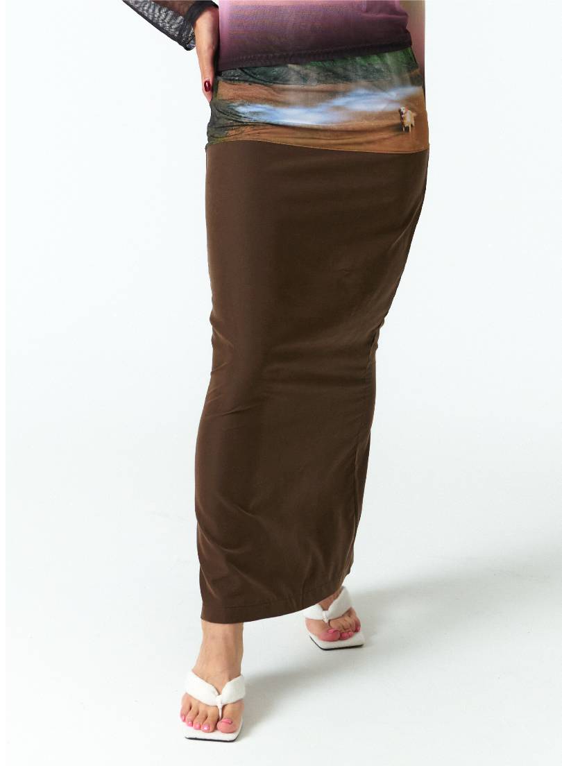 MEDITATIVE IMAGE MAXI SKIRT (BROWN)