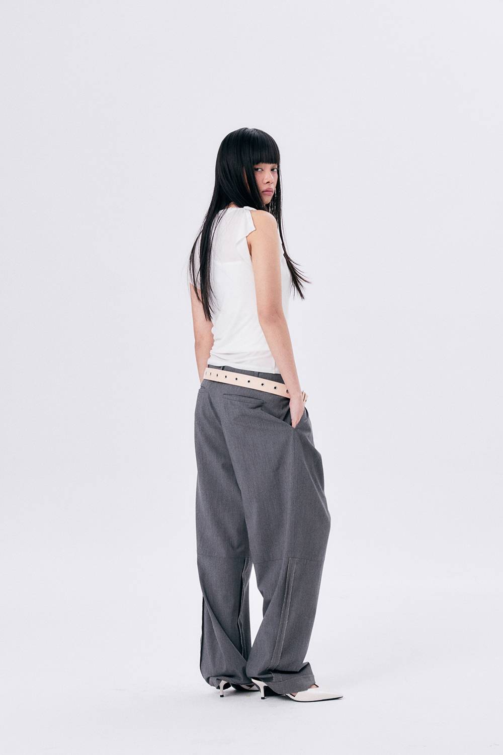 ONE TUCK WOOL PANTS 2 / GRAY