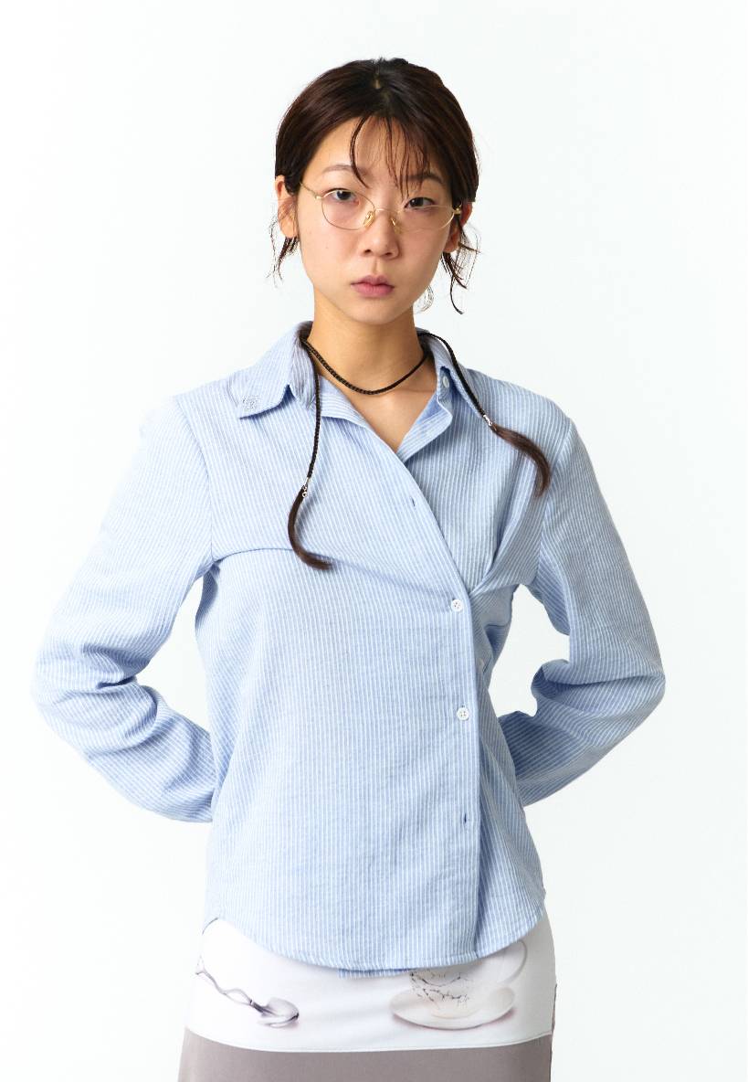 EXTRA BUTTONS STRIPE SHIRTS (BLUE)