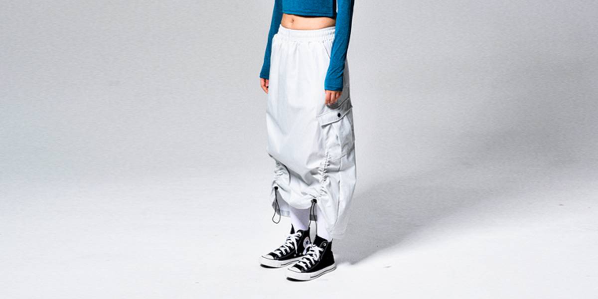 HEART BAND CARGO LONG SKIRTS (GREY)