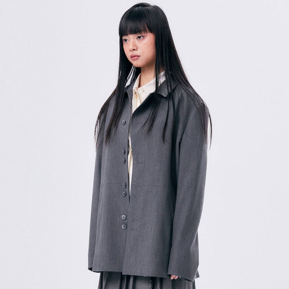 UNBALANCE COLLAR JACKET / GRAY - HALOMINIUM  할로미늄 - CAVA LIFE