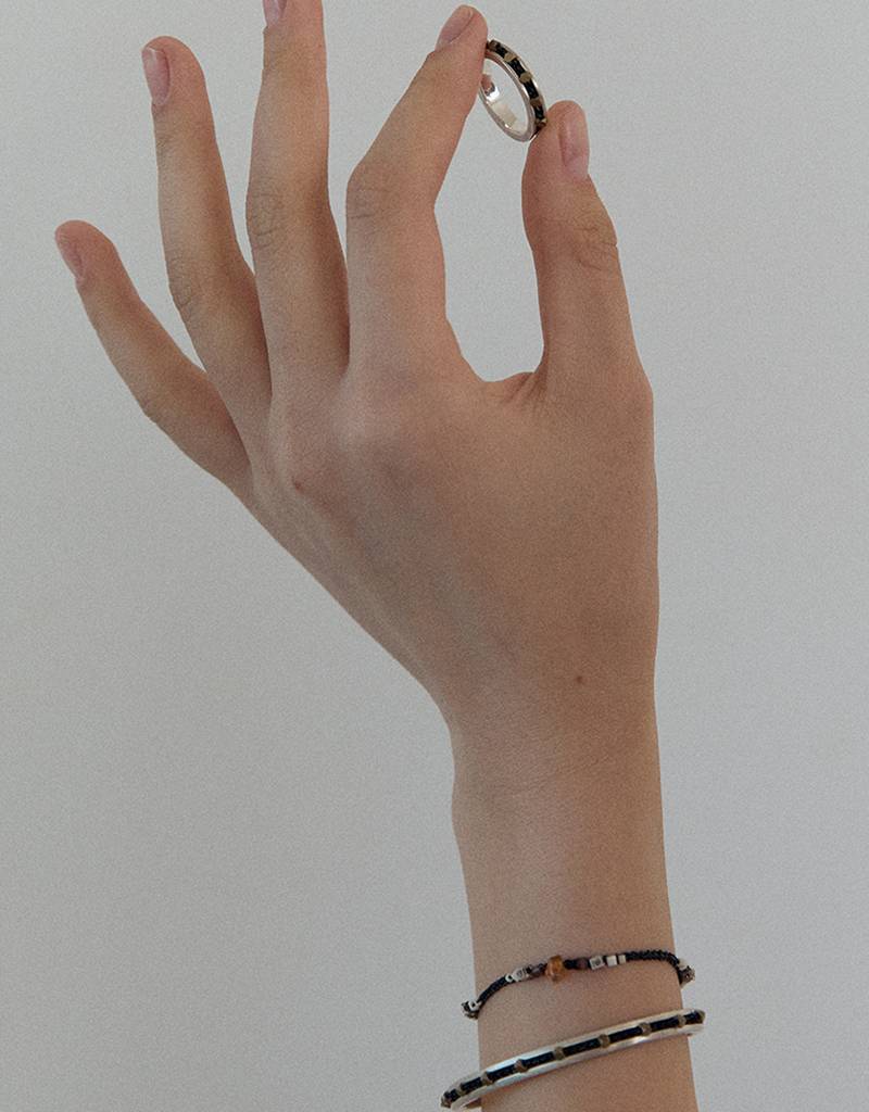 steel stone crochet bangle