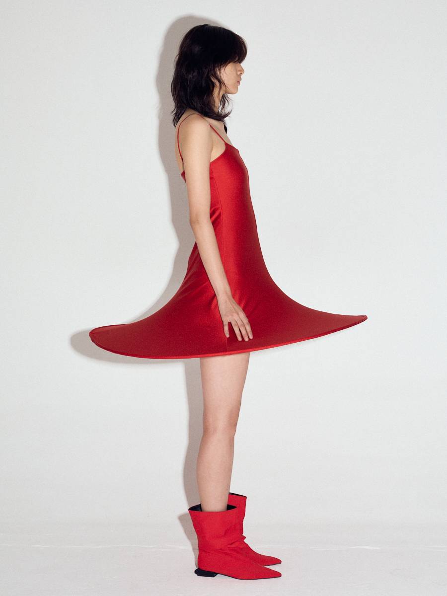 Pop-up electric mini dress in Red