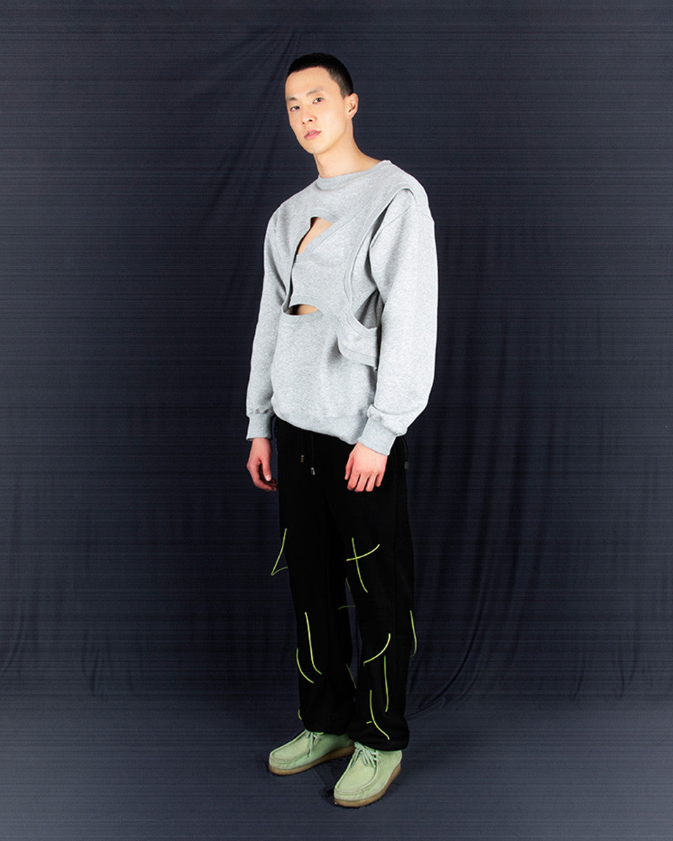 REVERSIBLE OVERLAP SWEATSHIRT (GREY) - IRREGULAR STUDIO 이레귤러 - CAVA LIFE