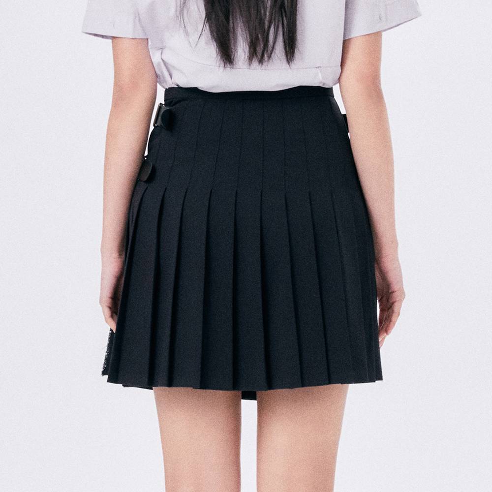 SHORT PLEATED WRAP SKIRT 2 / NAVY - HALOMINIUM  할로미늄 - CAVA LIFE
