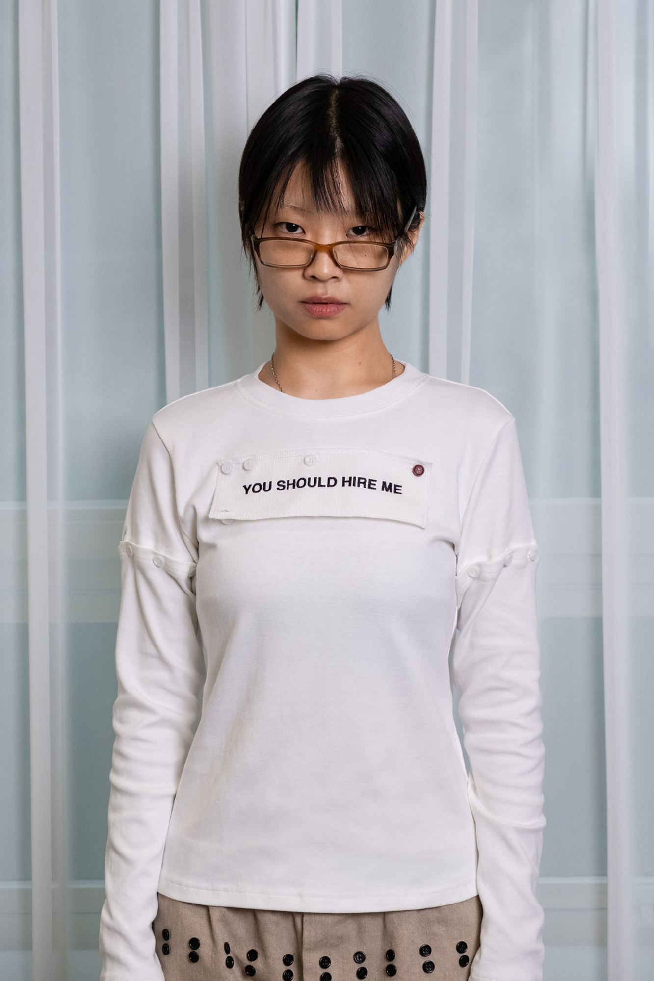 "HIRE ME" CONVERTIBLE  LONG SLEEVE (WHITE)