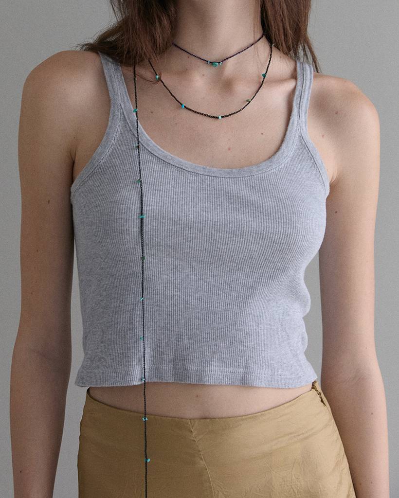 triple turquoise metallic crochet necklace