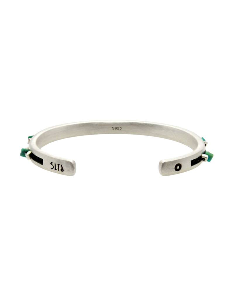 turquoise and silver blocks crochet bangle