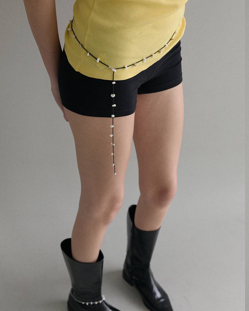 mother of pearl metallic crochet bodychain