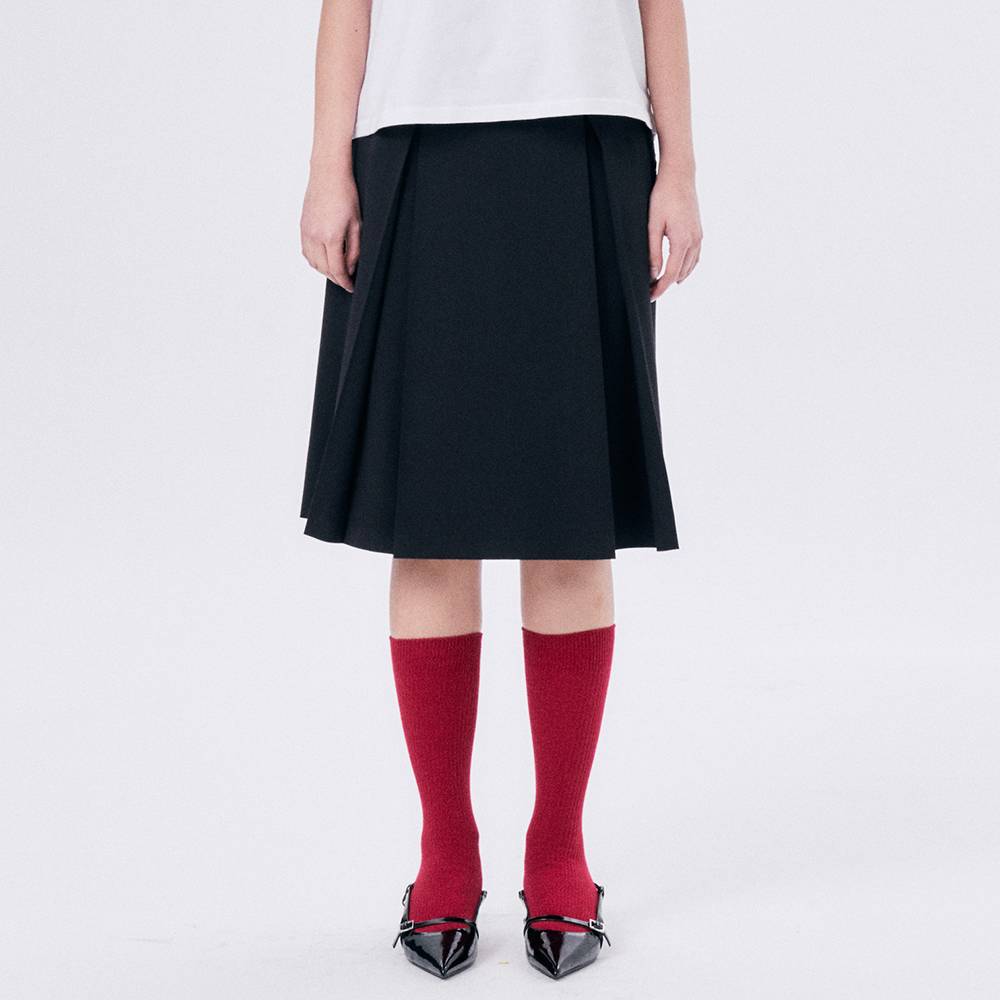 MIDI PLEATED WRAP SKIRT 3 / NAVY - HALOMINIUM  할로미늄 - CAVA LIFE