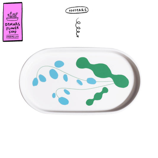 スカイブルーフラワーオーバルプレート