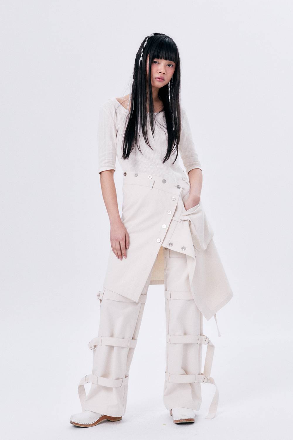 BUTTONS WRAP SKIRT / ECRU - HALOMINIUM  할로미늄 - CAVA LIFE