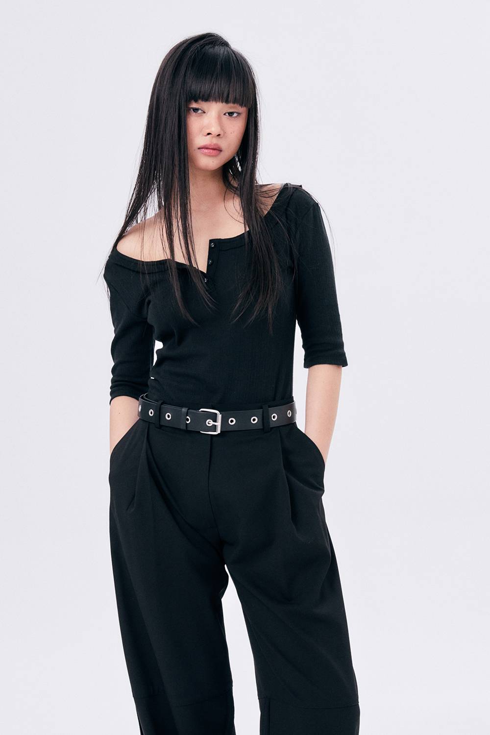 EYELET LEATHER BELT / BLACK - HALOMINIUM  할로미늄 - CAVA LIFE