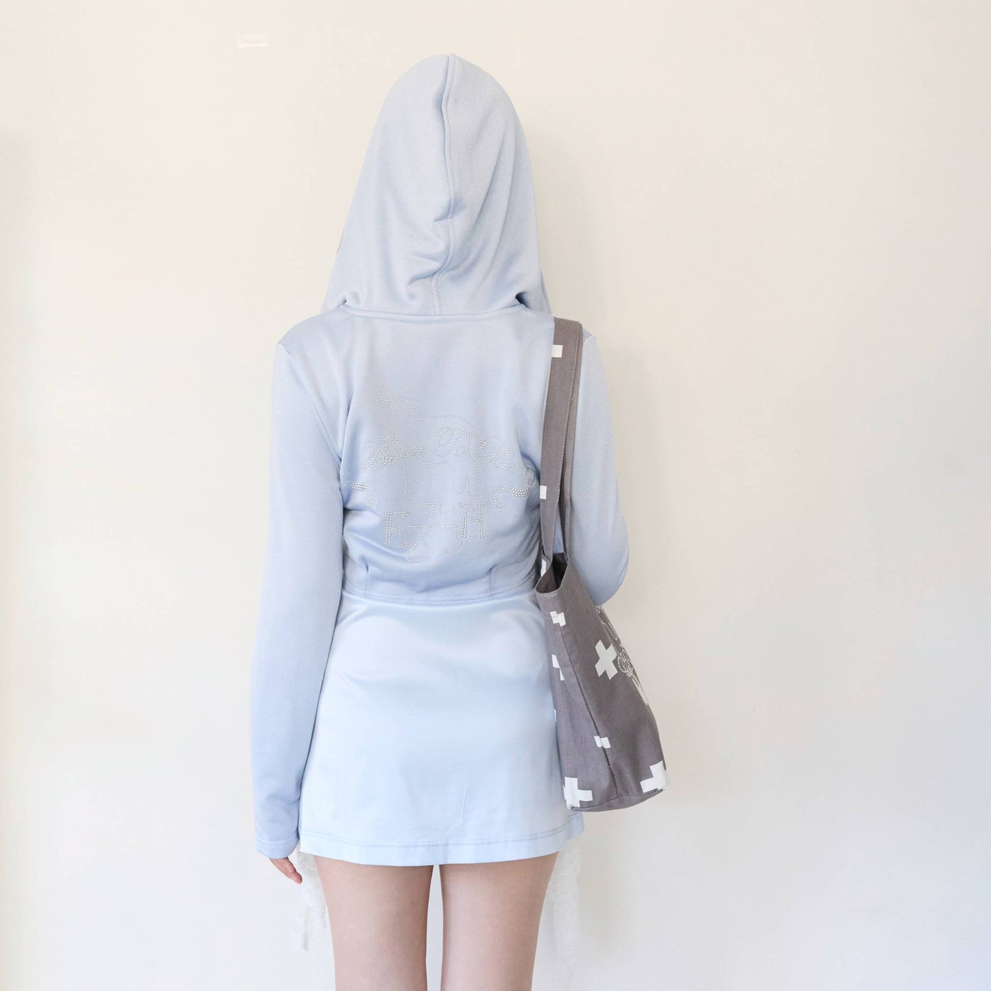 Shiny Stone Hooded Jacket- Pale Blue