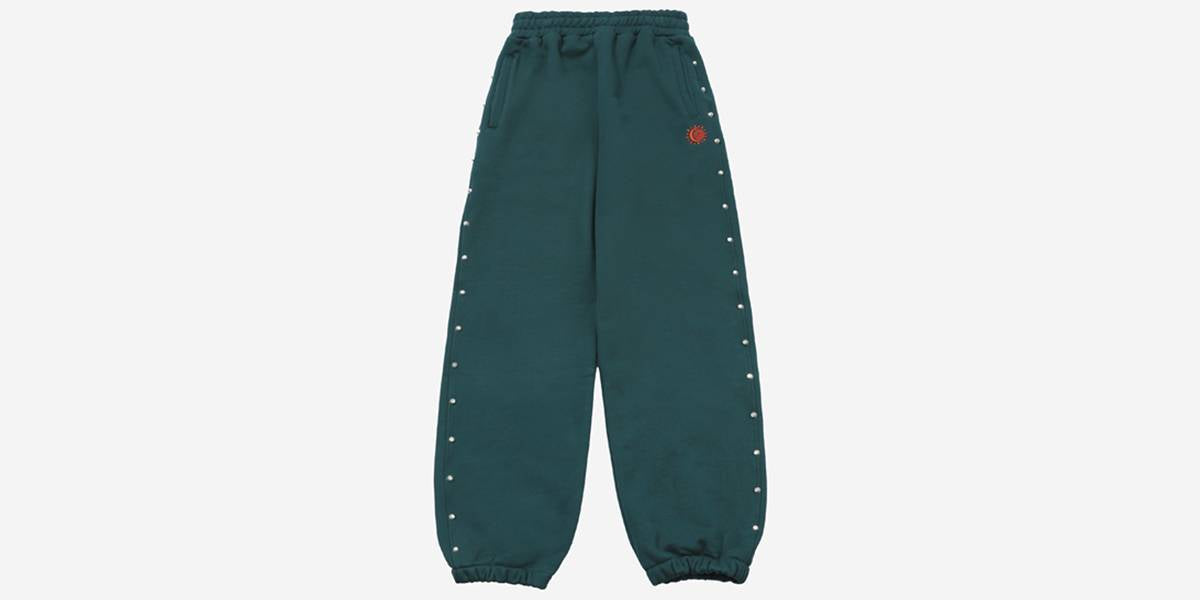 AZTEC SYMBOL EMBROIDERY STUDDED SWEAT PANTS(GREEN) - WESKEN - CAVA LIFE