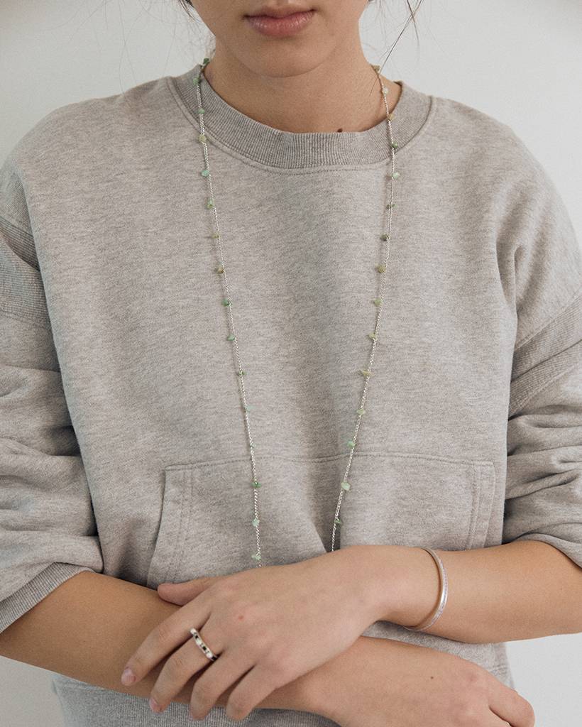 chrysoprase chips with soluna metallic crochet bodychain