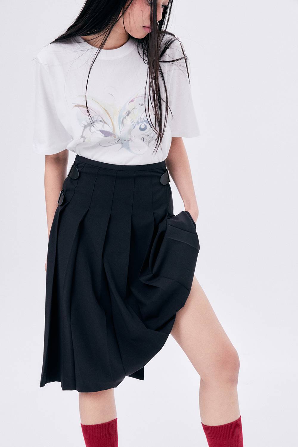 MIDI PLEATED WRAP SKIRT 3/NAVY – CAVA LIFE