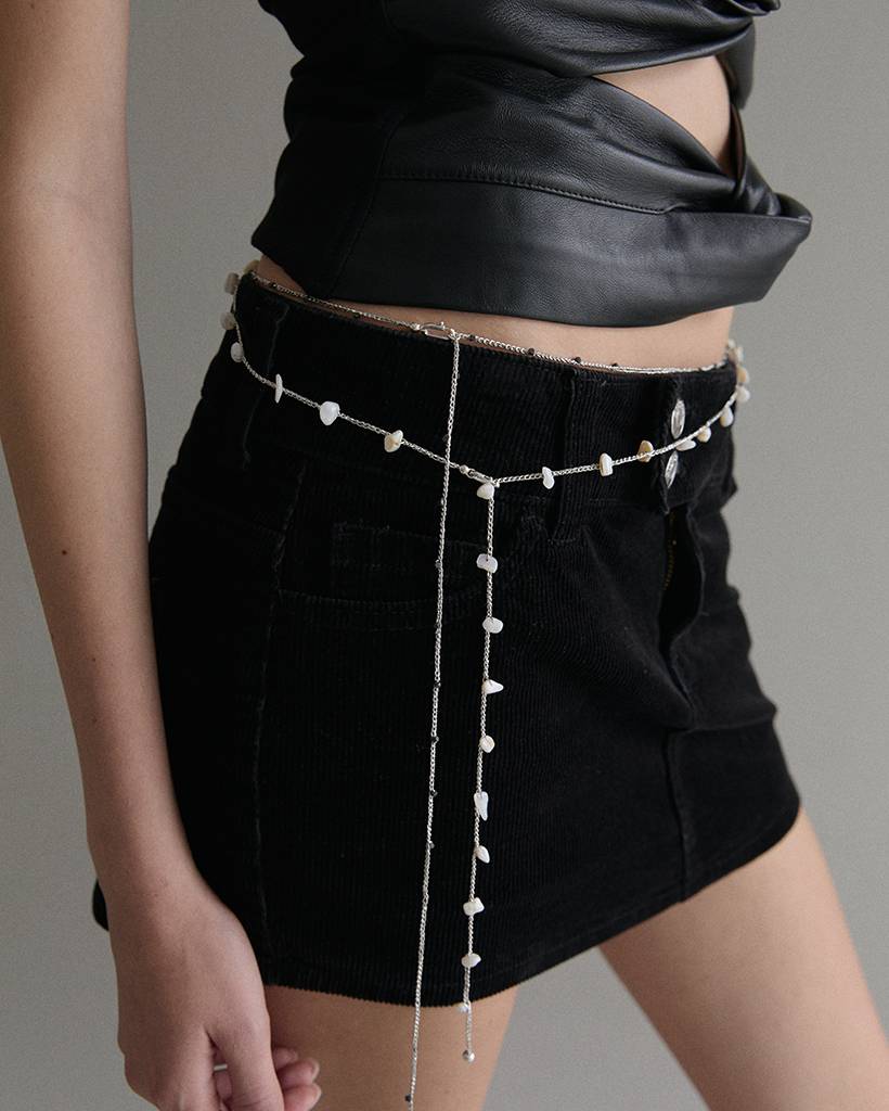 mother of pearl metallic crochet bodychain