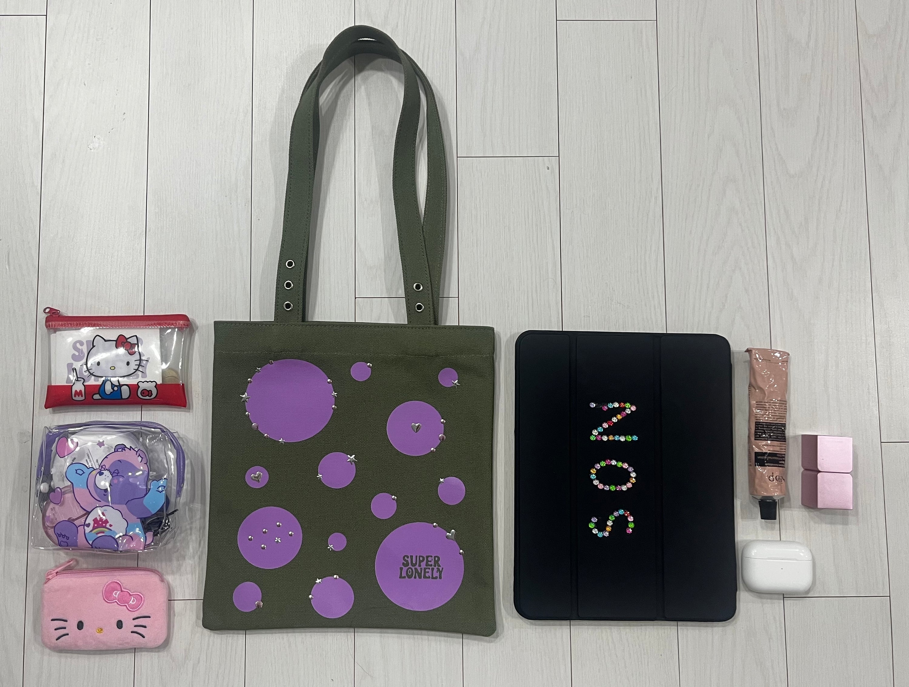 dot gem canvas bag - khaki