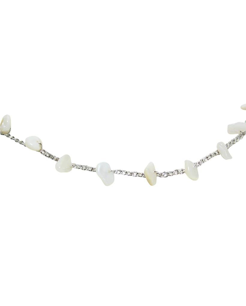 mother of pearl metallic crochet necklace