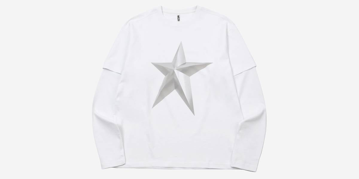 STAR PRINTED LAYERED TEE(WHITE/WHITE) - WESKEN - CAVA LIFE