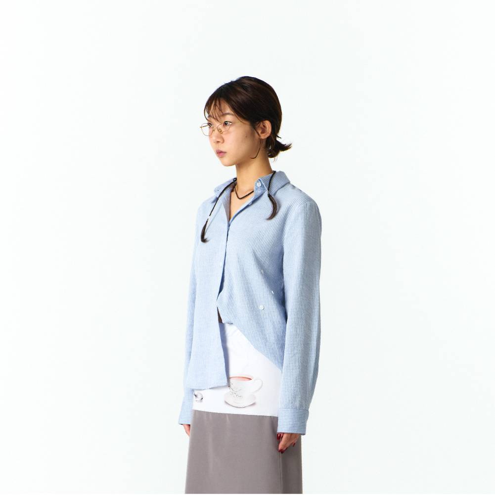 EXTRA BUTTONS STRIPE SHIRTS (BLUE)