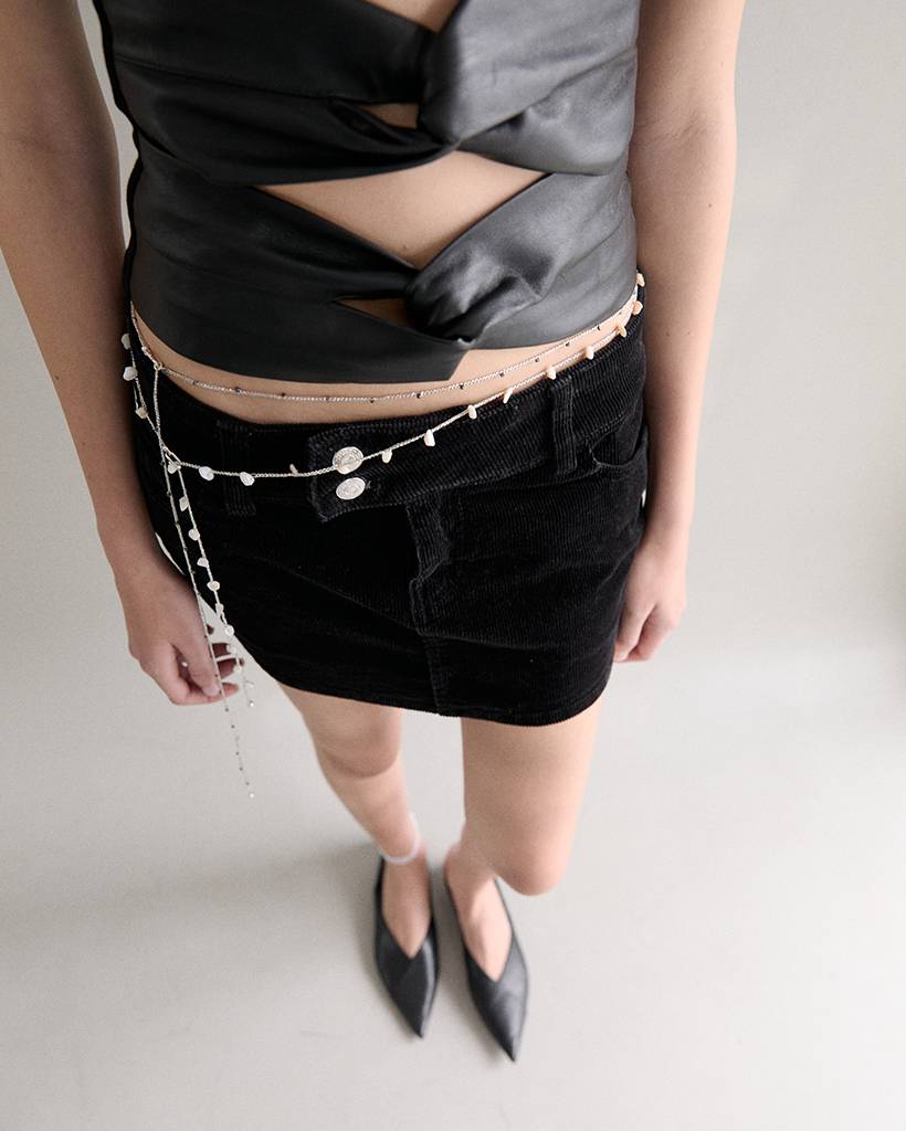 mother of pearl metallic crochet bodychain