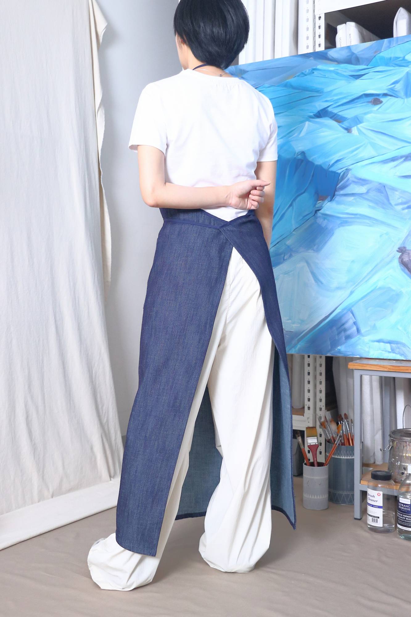 Basic Apron A in Organic cotton Denim Indigo