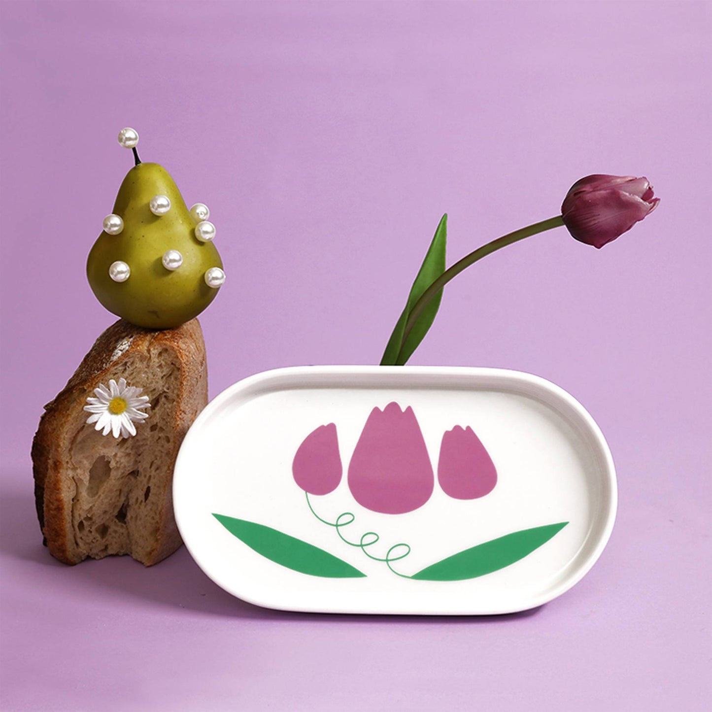 パープルフラワーオーバルプレート
