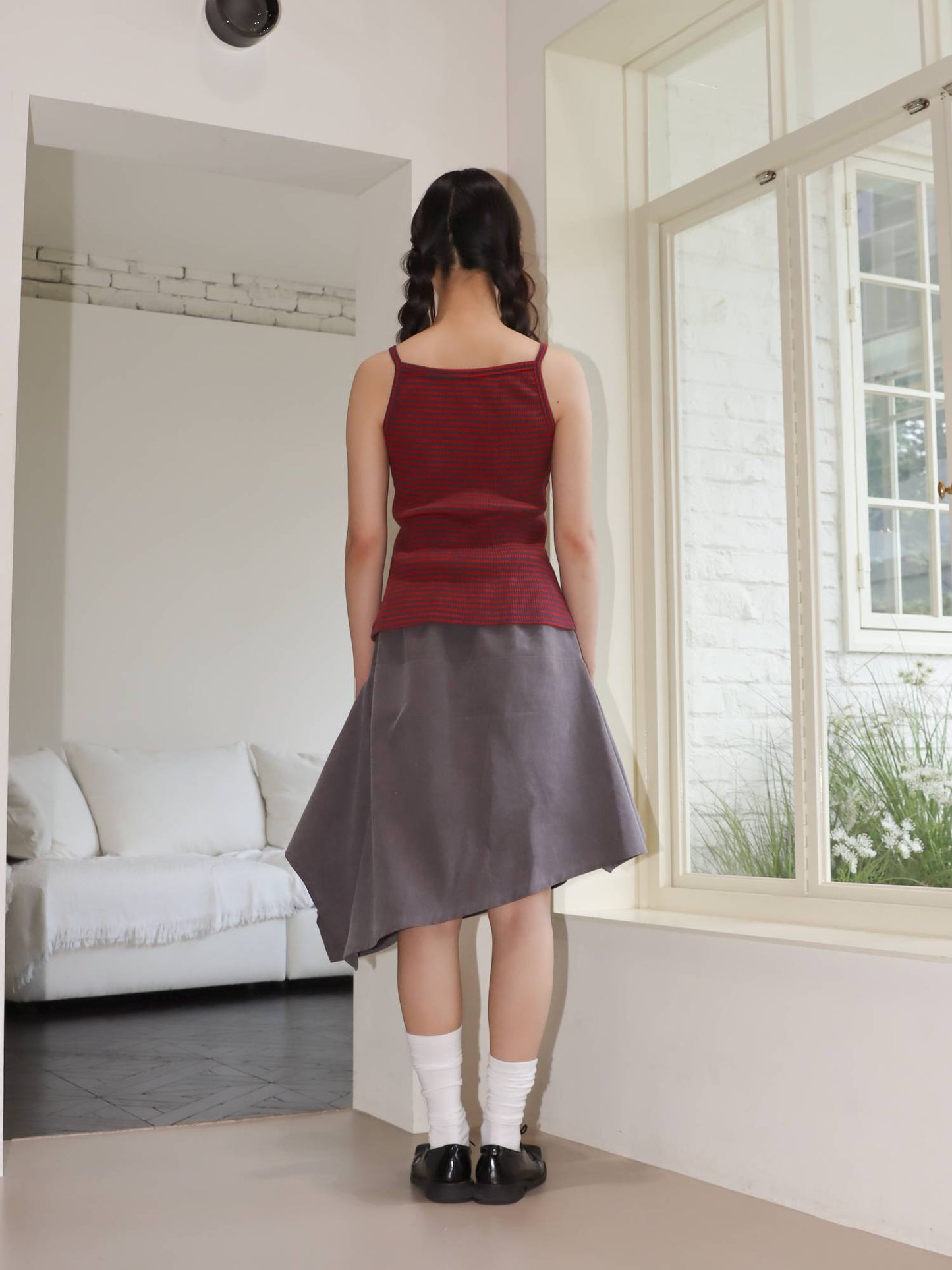 SQUARE YOKE SKIRT (DUST BROWN)
