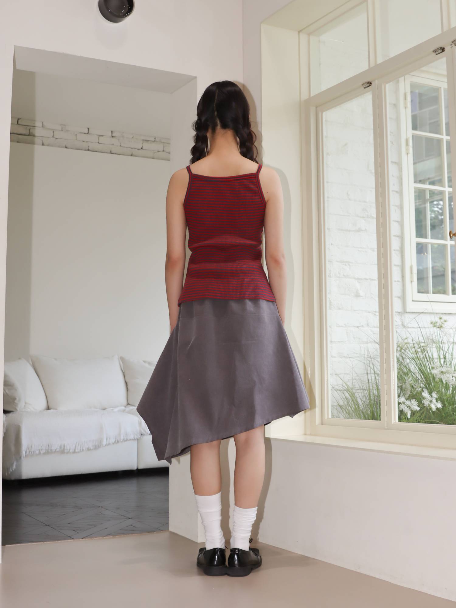 SQUARE YOKE SKIRT (DUST BROWN)
